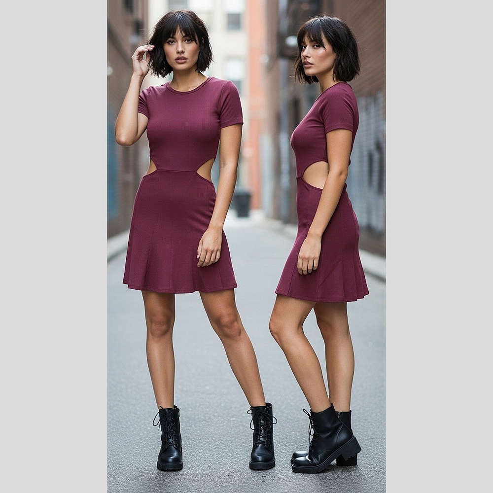 Deep Burgundy Fit and Flare Mini Dress for Cocktail Night